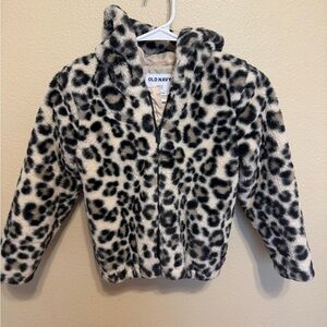 Old Navy Kids Black and White Leopard Puffer Jacket